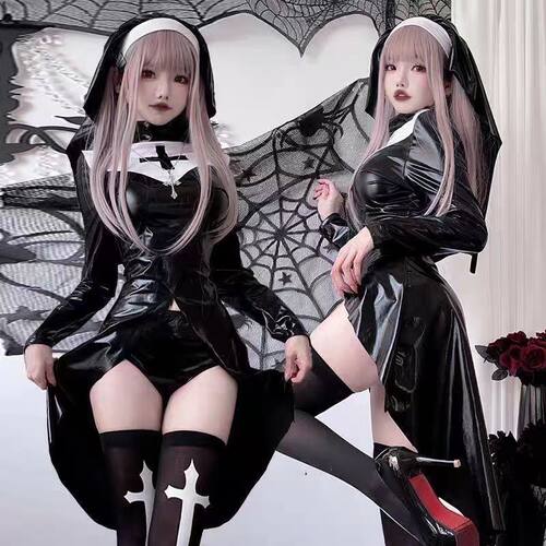 今夜无眠 祷告吧修女!漆皮紧身cos修女服哥特风十字架cos女装