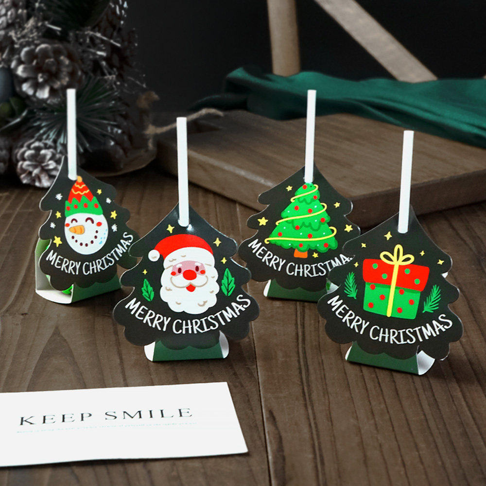 圣诞树形状直立棒棒糖卡纸铃铛麋鹿雪人糖果纸装饰卡儿童礼物零食