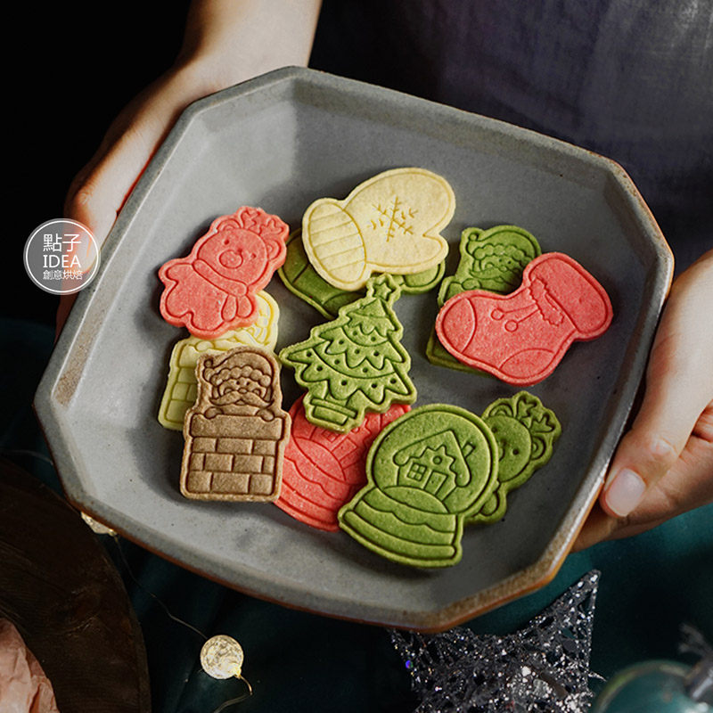 送教程新款圣诞立体按压饼干模具曲奇糖霜饼压模套装家用烘焙diy