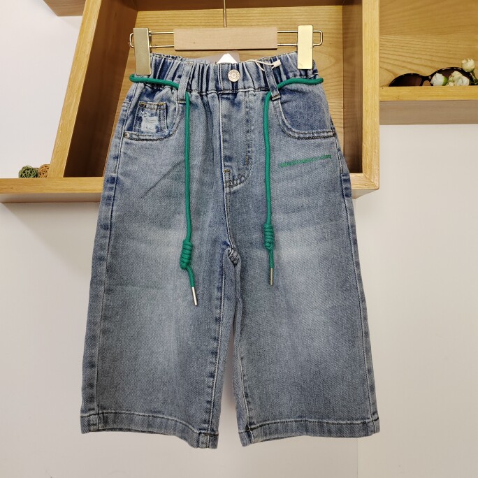 夏装新款瓯尚潮中性儿童牛仔阔腿中裤精品柔软百搭时尚学生七分裤