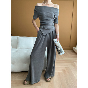 时髦博主风 两件套装 法式 阔腿裤 SN5501 高级感不规则针织衫 司南