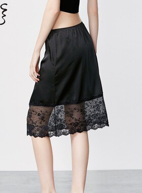 黑白色缎面蕾丝内衬裙防静电防透内搭中长款防走光网纱半身打底裙