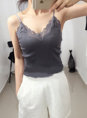 女士蕾丝花边桑蚕丝打底吊带V领抹胸真丝加棉高弹力螺纹内搭背心