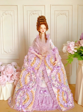 六分洛可可宫廷娃衣五件套紫色碎花公主裙FR尺寸PP梦凡