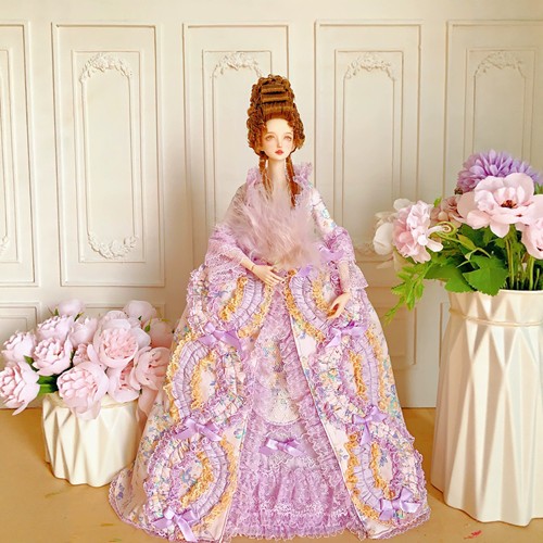 六分洛可可宫廷娃衣五件套紫色碎花公主裙FR尺寸PP梦凡