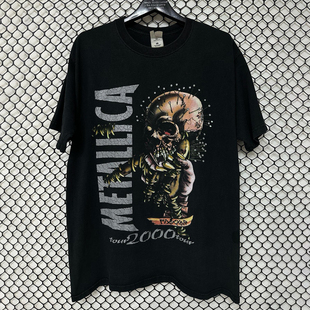 Metallica摇滚金属乐队美式 t恤 复古VTG高街休闲潮流重磅纯棉短袖