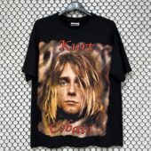 美式 致敬科特柯本Kurt Cobain涅槃乐队摇滚人像印花短袖 复古T恤棉