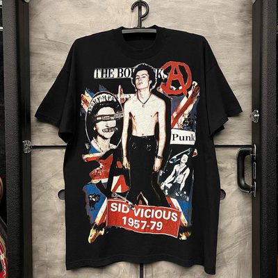 美式复古人物印花短袖T恤男女宽松oversize高街风潮牌上衣