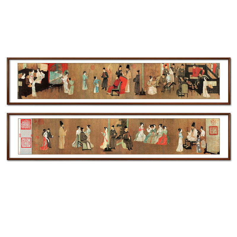 韩熙载夜宴图国画客厅装饰画新中式茶室办公室挂画横幅背景墙壁画