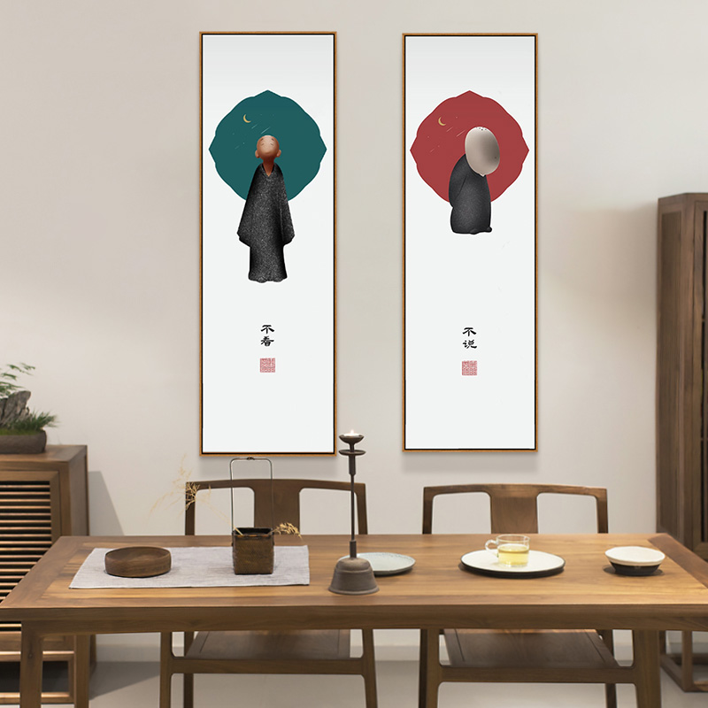 新中式客厅装饰画禅意挂画玄关走廊茶室茶楼壁画竖版沙发背景墙画