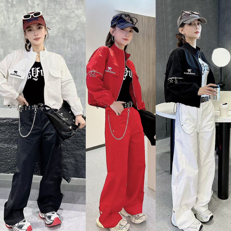 春秋新款跳舞广场舞网红同款短款上衣外套休闲裤工装裤套装两件套