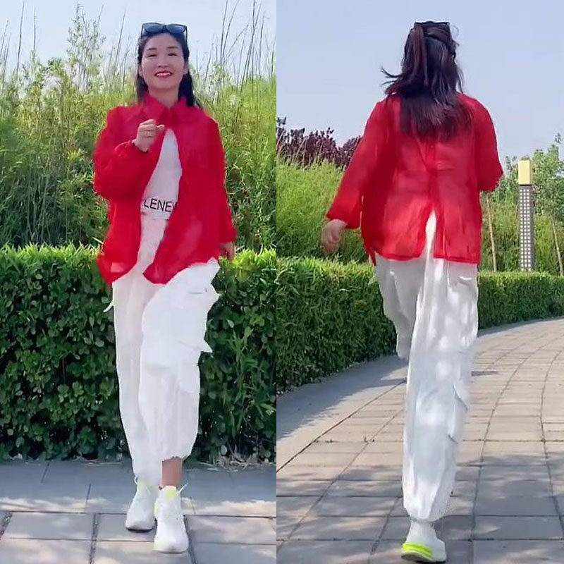 夏季新款曳步舞专用服装男女网红富丽同款开叉防晒衬衫工装裤套装