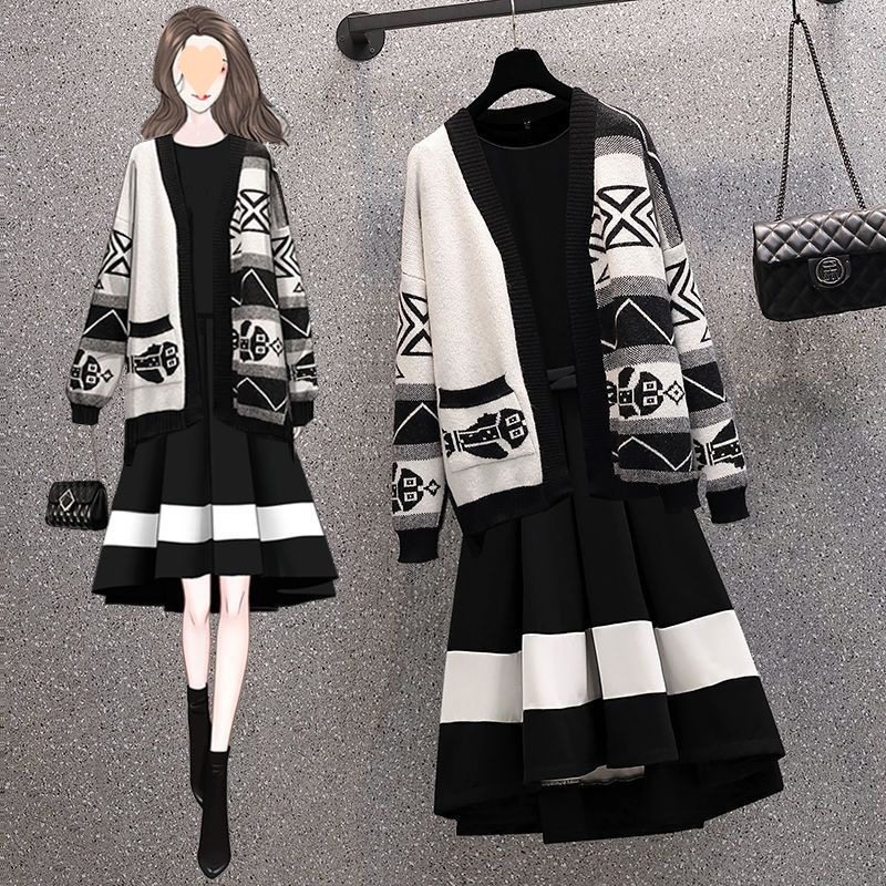 大码女装秋季套装女2024新款遮肉显瘦毛衣开衫收腰连衣裙两件套潮,女装/女士精品,大码套装,淘宝优惠券,粉丝福利购,淘宝优惠卷