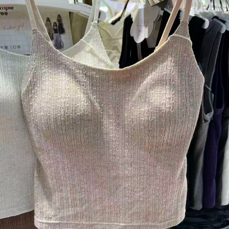 枫之欣6700蕾丝吊带背心女秋带胸垫磨毛内搭上衣百搭显瘦肌理打底图片