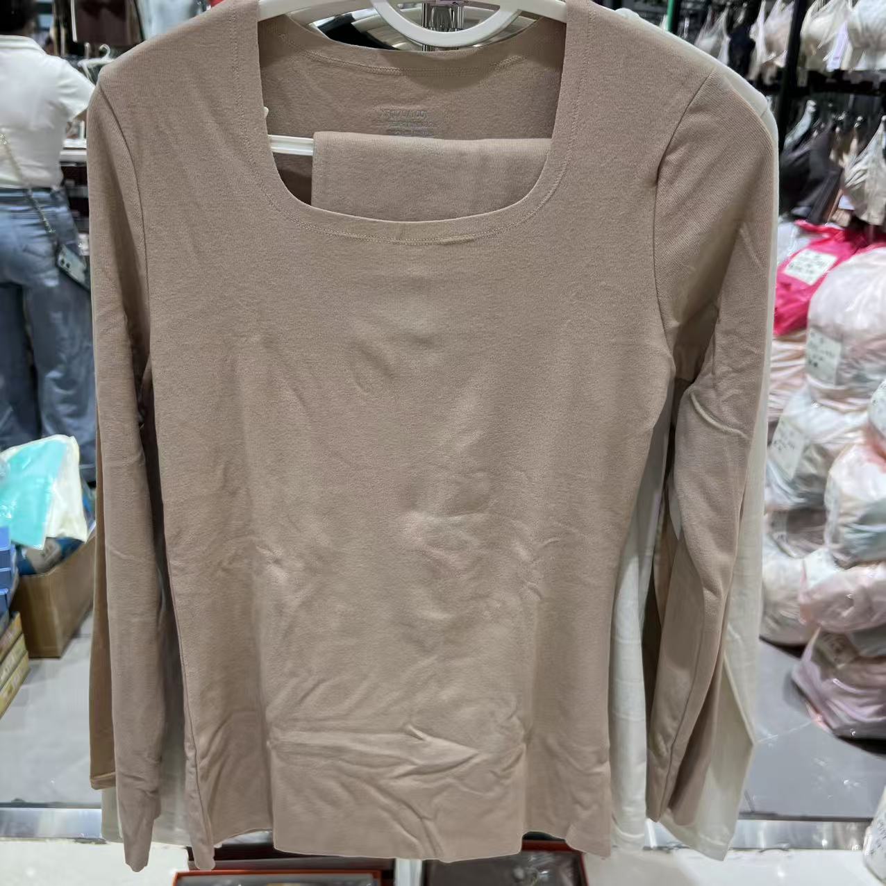 椰油羊绒保暖套装秋冬磨毛发热内衣女柔软打底衫无痕方领秋衣秋裤