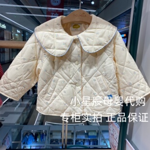 moimoln韩国小云朵26春款新款女童浅黄色翻领棉服上衣翻领外套659