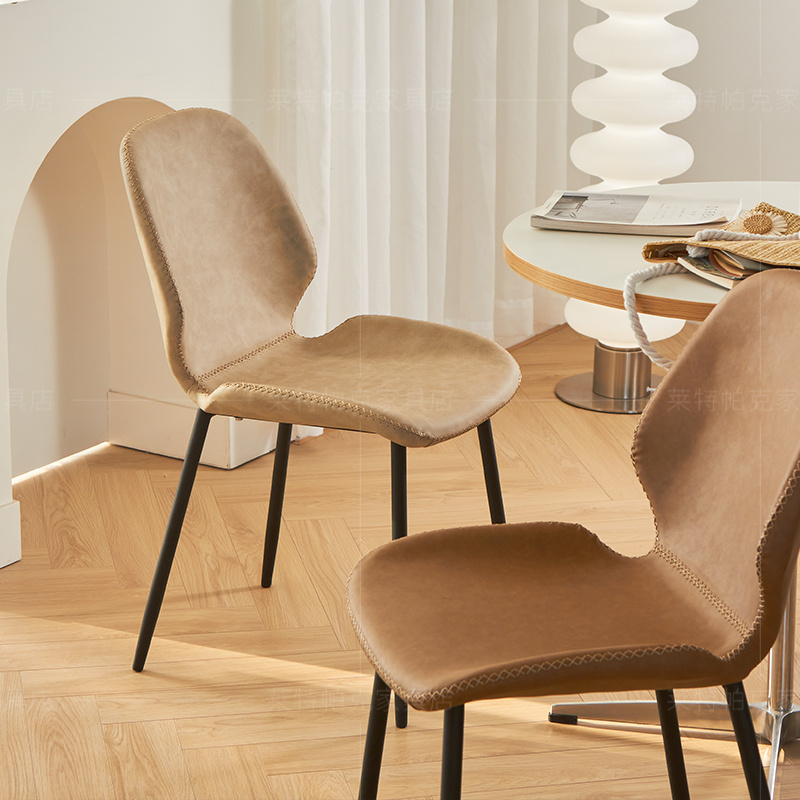 侘寂风家用餐桌椅皮革靠背椅子咖啡厅西餐厅轻奢餐椅美式化妆椅子