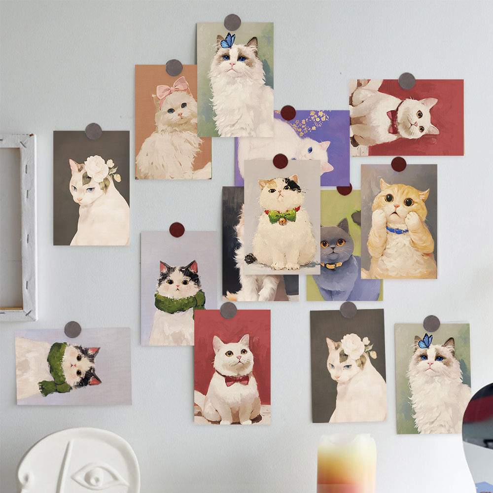 20张猫咪的相册墙贴卡片墙面装饰简约可爱明信片房间卧室