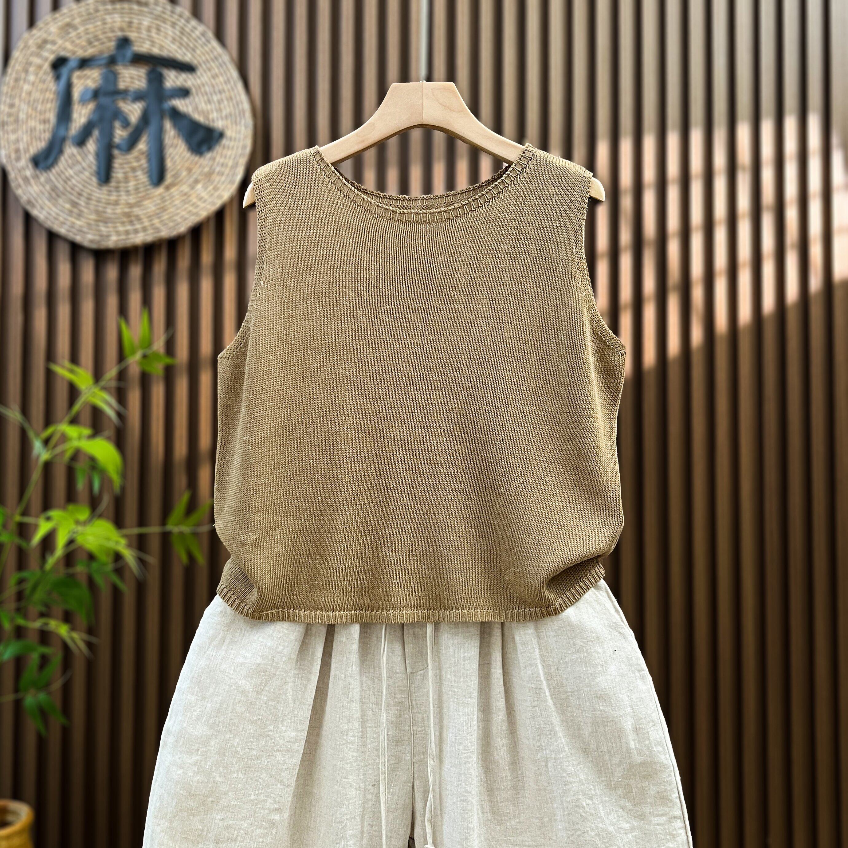 亚麻圆领针织马甲女夏季薄款图片