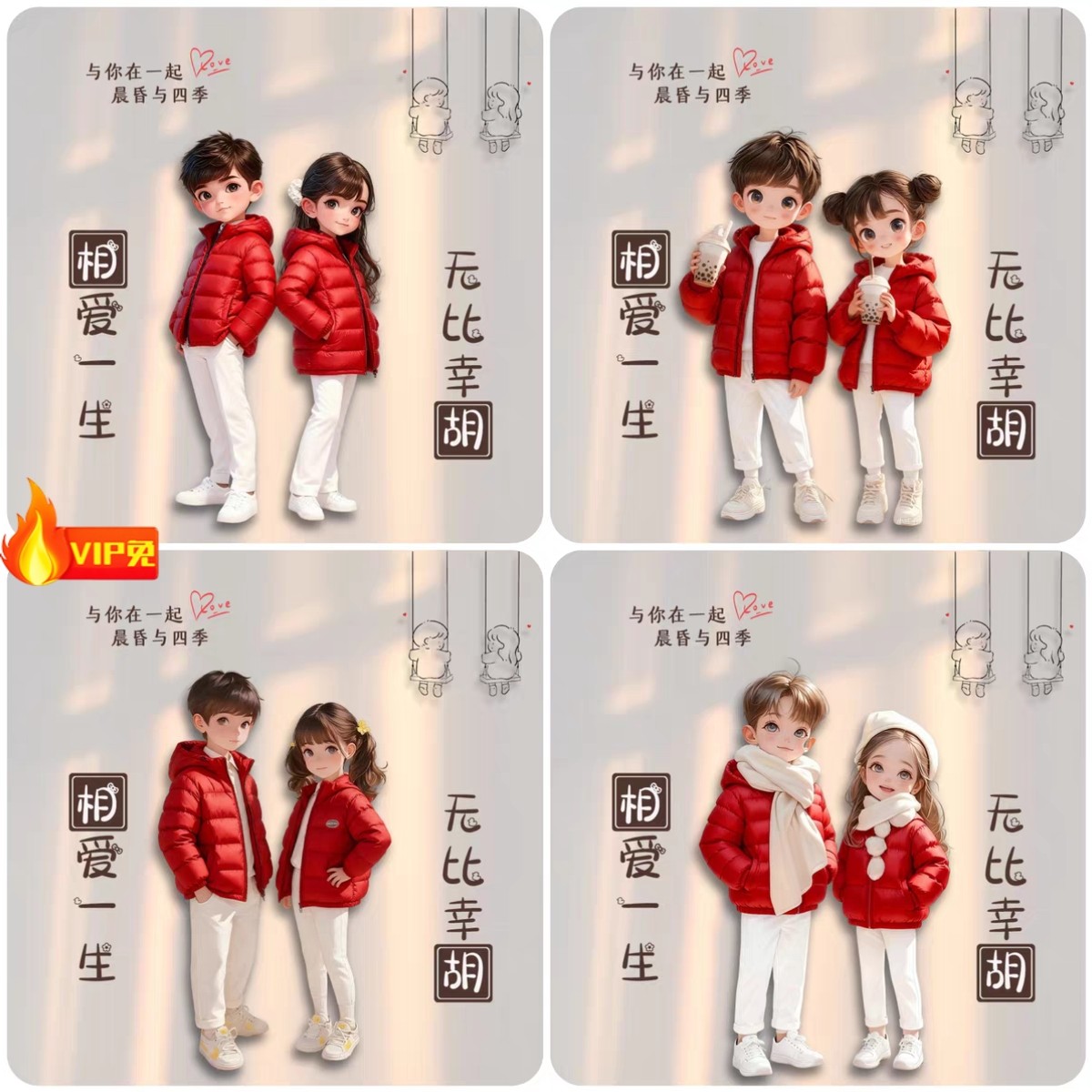 视频号抖音直播素材红色喜庆秋冬男女情侣头像背景源文件爱情签名