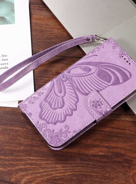 适用三星A25 A35 A16 A06凤尾蝶皮壳A55压花A14皮套Xcover7手机壳A71翻盖M62保护套A34钱包插卡A32全包防摔壳