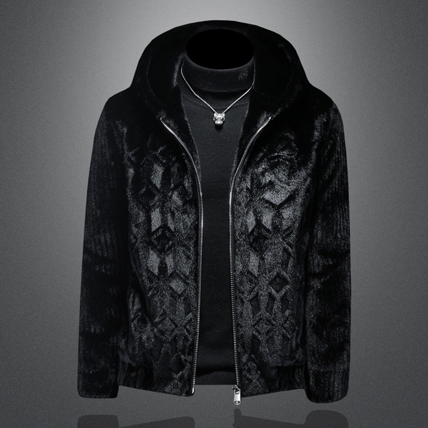 海宁金貂绒外套男皮毛一体