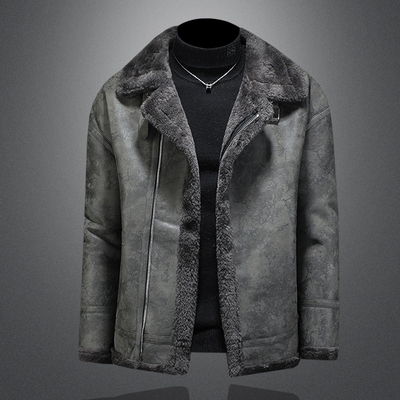 皮毛一体男士冬季大码加绒皮衣