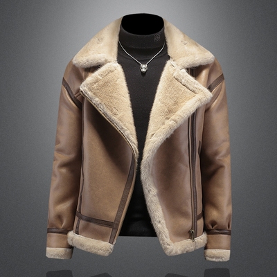 皮毛一体男士冬季大码加绒加厚