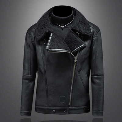 皮毛一体男士冬季大码加绒皮衣