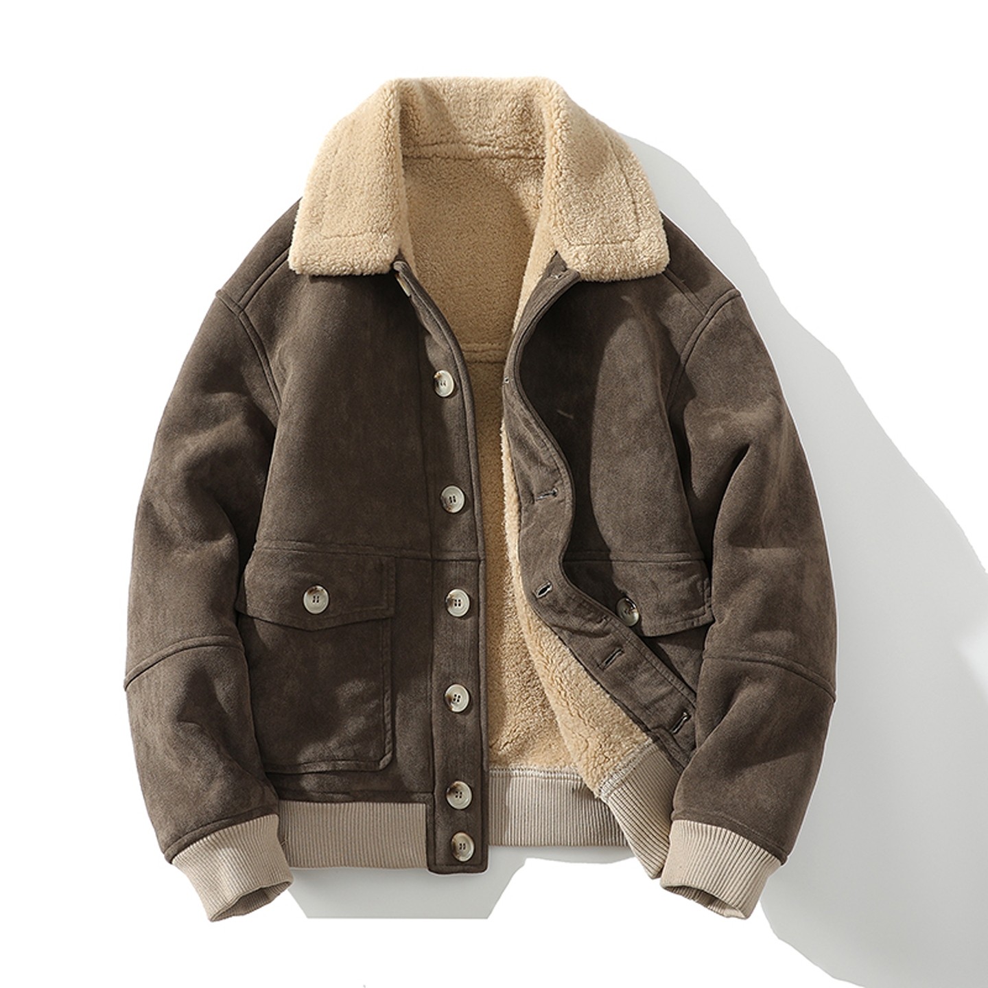 皮毛一体男士冬季大码加绒加厚夹克短款机车服男装羊羔毛棉衣外套