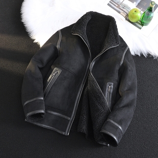 皮毛一体男士冬季大码加绒加厚皮衣短款机车服棉袄男装羊羔毛外套