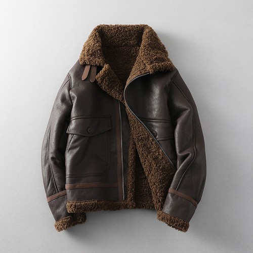 男士皮毛一体加绒加厚短款皮衣