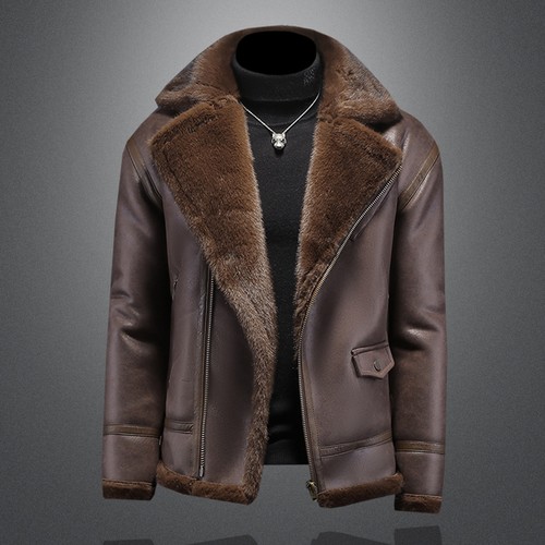 皮毛一体男士冬季大码加绒皮衣