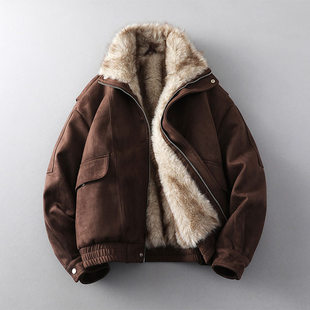 羊羔毛外套 加绒加厚棉衣机车服皮衣潮男装 座山雕皮毛一体男士 冬季