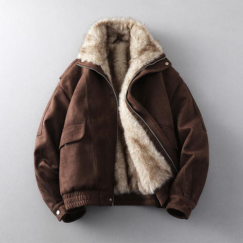 座山雕皮毛一体男士冬季加绒加厚棉衣机车服皮衣潮男装羊羔毛外套