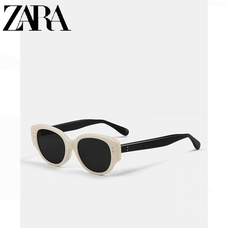 zara复古猫眼墨镜女防晒遮阳高级感2026新款椭圆偏光黑色太阳眼镜