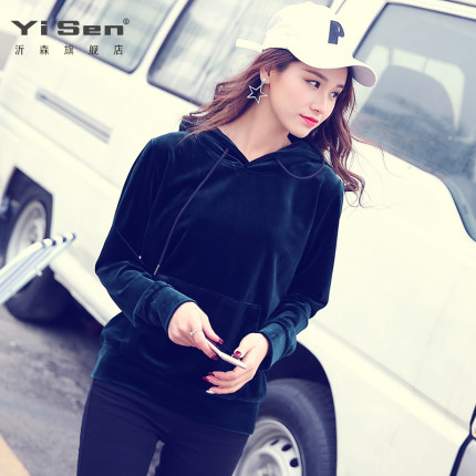 2018金丝绒双面绒卫衣女春秋加绒加厚连帽学