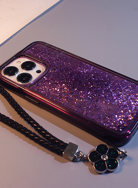 奢华暗紫色闪粉流沙适用苹果15手机壳iPhone15promax新款简约14高级感女款13不发黄12硅胶透明11防摔保护套潮
