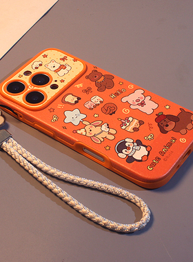 橙色满屏动物集合适用于iPhone17手机壳苹果16promax趣味卡通15pro新款17pro皮纹全包防摔14/13可爱16保护套