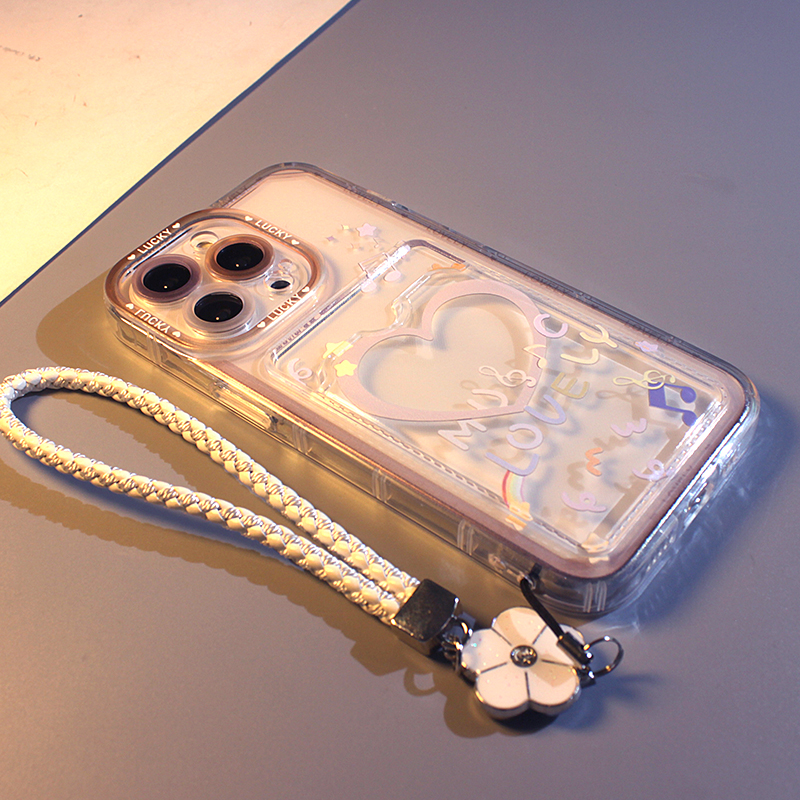 插卡透明英文字母爱心适用iPhone16/15promax手机壳苹果14/13/12/11透明15pro新款简约15plus硅胶全包软壳女
