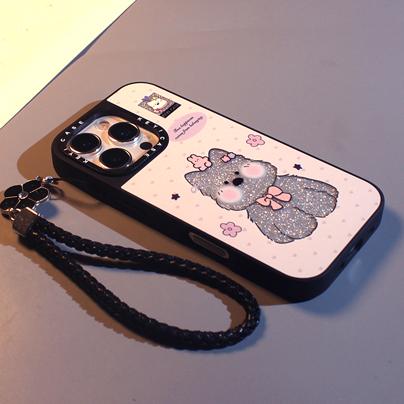 适用于iPhone15/16/17手机壳iPhone16promax闪粉花朵高西地小狗13亚克力磨砂硅胶14趣味卡通16pro防摔保护套