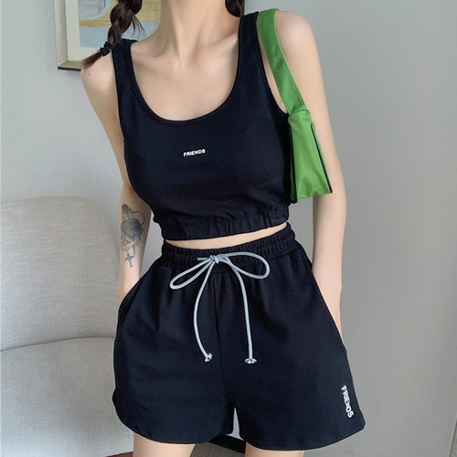 瑜伽服吊带背心短裤两件套女
