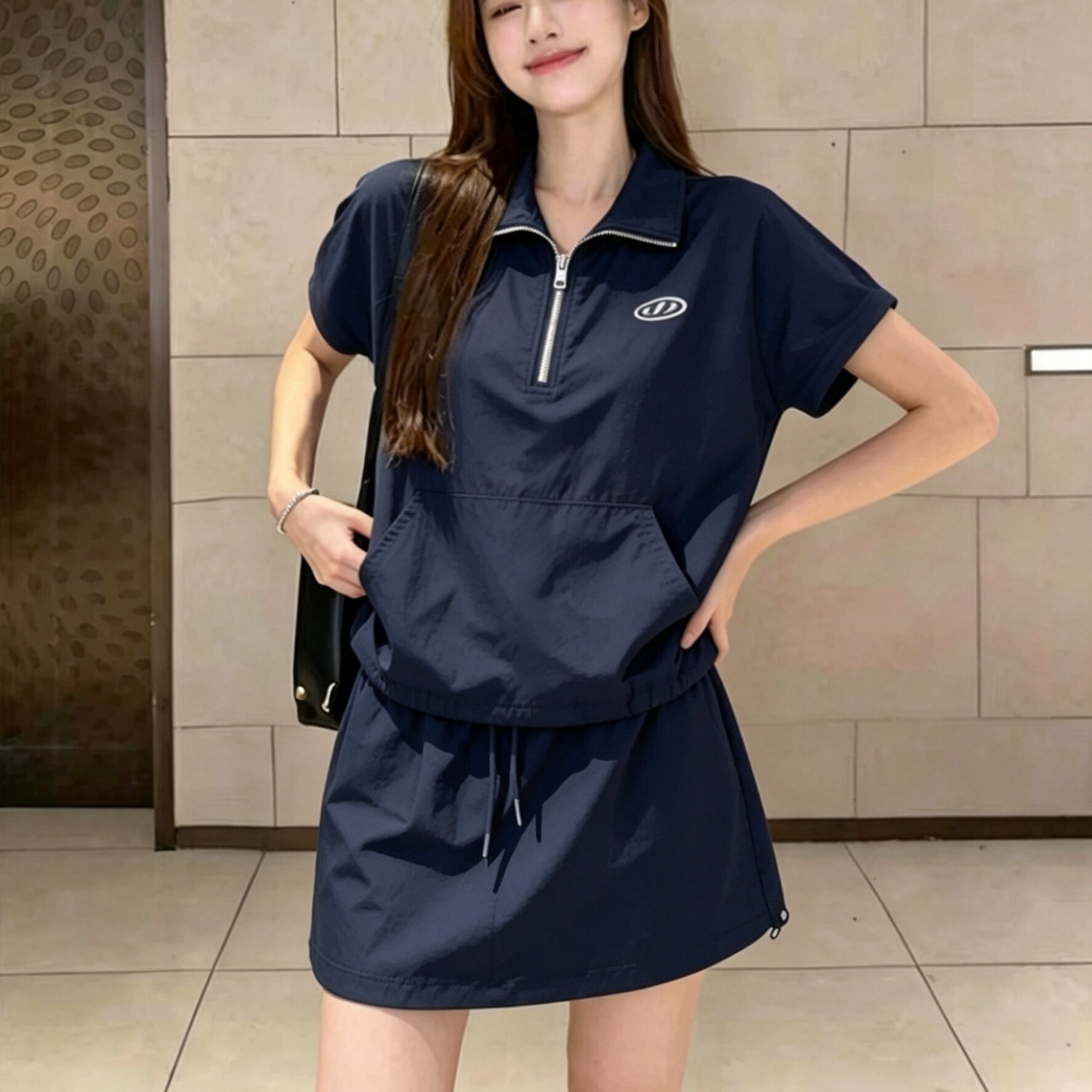 夏季盐系翻领显瘦短袖短裙套装女图片