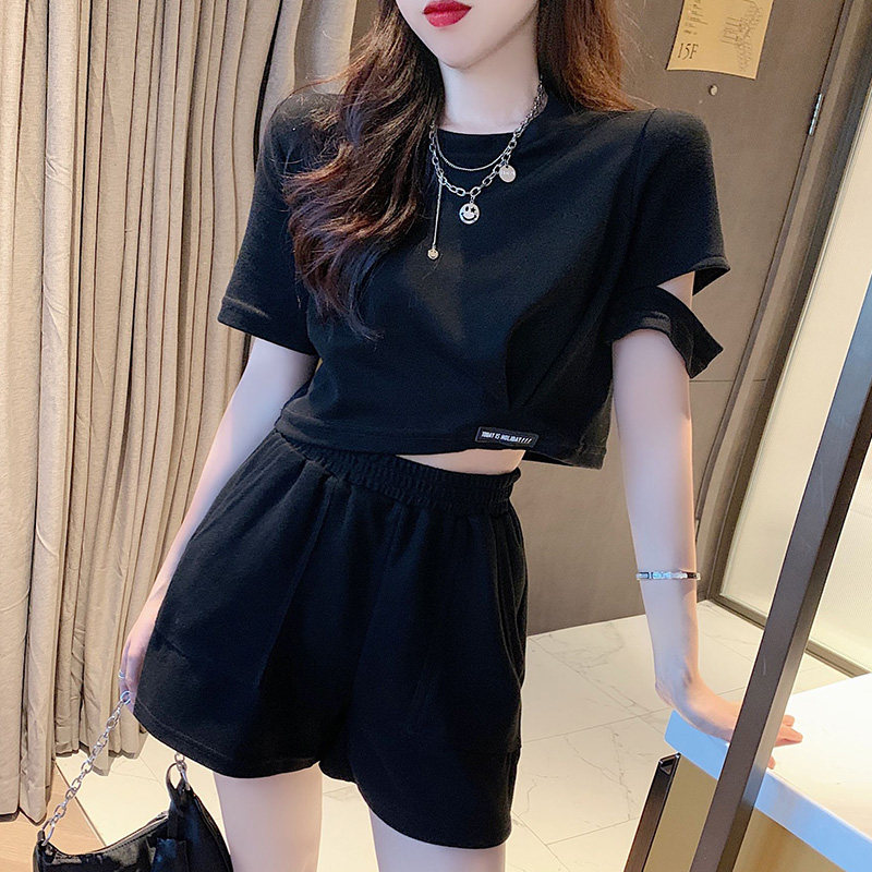 高级感夏季新款小个子休闲运动套装女网红chic港风学生洋气两件套