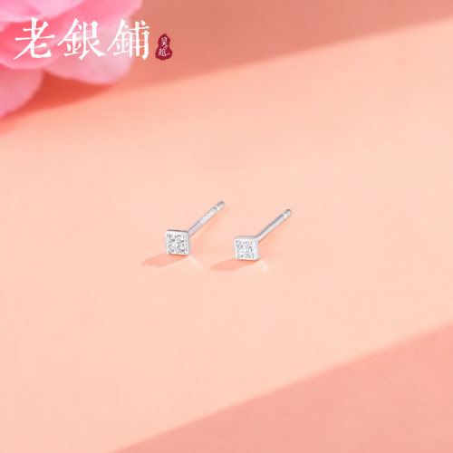 吴越老银铺足银999小方糖耳钉女