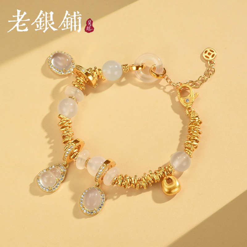 纯银花丝锤揲手链国风葫芦银手串