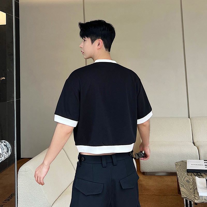 小众设计师多口袋撞色T恤黑白两色T2336P65,男装T恤,电商C212
