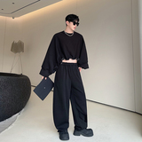 原创设计师拉链波浪边个性两穿卫衣休闲弯刀阔腿裤套装2467P235，男装休闲套装，电商C212