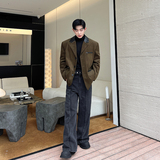 韩版小众设计师复古拼皮灯芯绒j加棉廓形西装外套2407P140，男装西服套装，电商C212