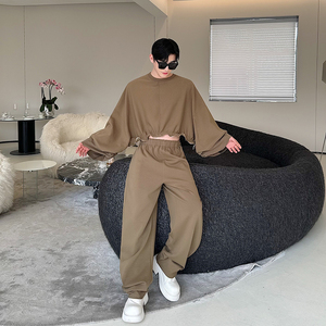 原创设计师拉链波浪边个性两穿卫衣休闲弯刀阔腿裤套装2467P235